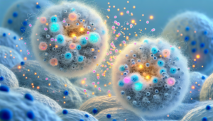 Illustration of exosomes transferring proteins and nucleic acids between cells