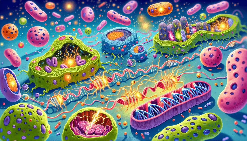 Cartoon depicting the role of NAD+ in various cellular processes.